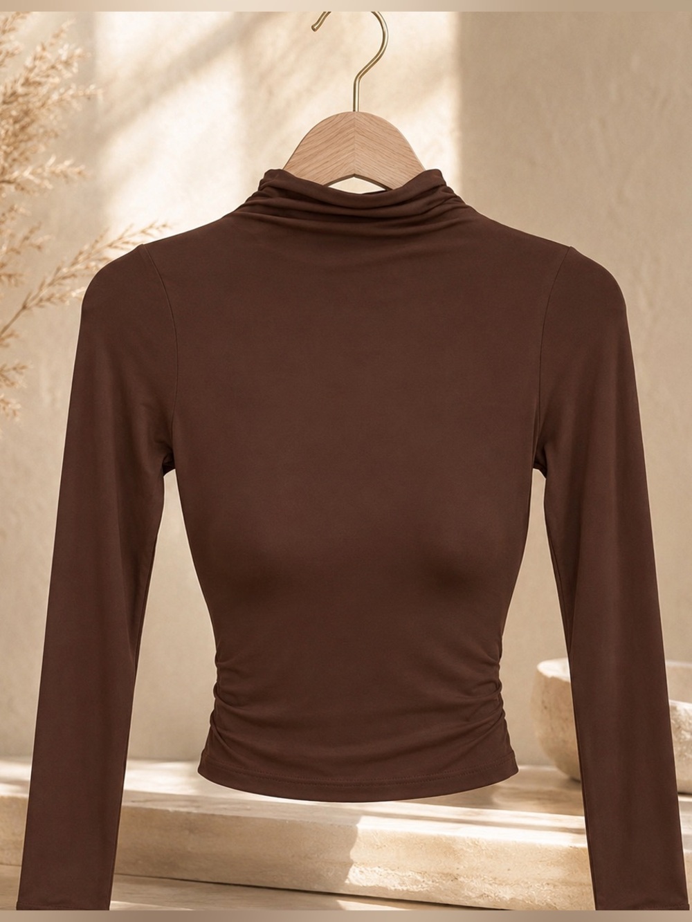 NWT SKIMS Fits Everybody Turtleneck Top Cocoa Brown Size Small